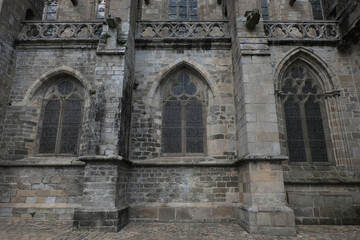 Gothic church of Tréguier, France. Facade detail. Late afternoon.