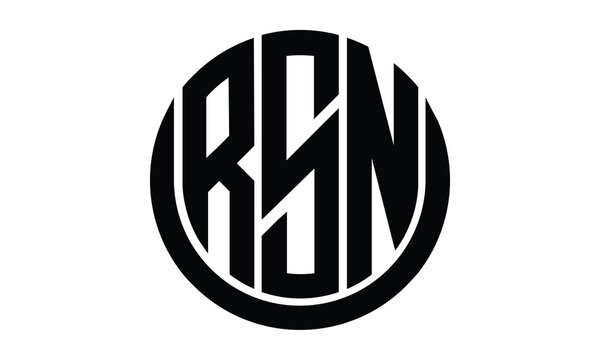 RSN shield in circle logo design vector template. lettermrk, wordmark, monogram symbol on white background.	