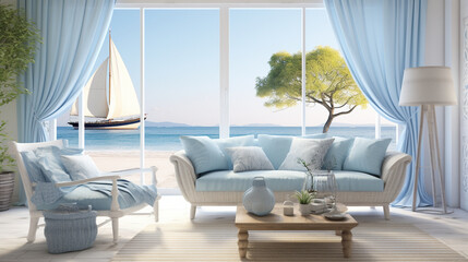 Coastal Retreat: Light Blue Curtains with Nautical Motifs, Inviting the Calming Vibes of the Ocean Indoors 