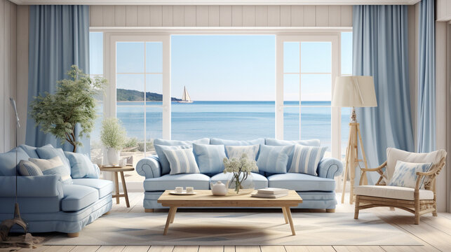 Coastal Retreat: Light Blue Curtains with Nautical Motifs, Inviting the Calming Vibes of the Ocean Indoors 