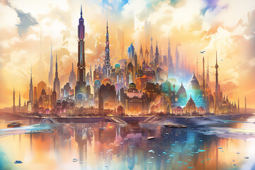 Fototapeta premium An enchanting forest glade at twilight, a mystical portal opening amidst ancient trees, soft bioluminescent plants illuminating the scene, a sense of wonder and anticipation in the air, Illustration, 