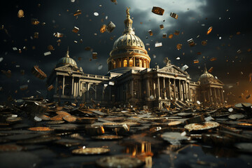illustration with the capitol in Washington D.C., USA and corrupt money