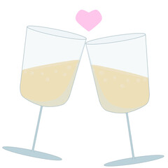 Raise two Glass of Champagne with Heart, Celebration of Love Vector