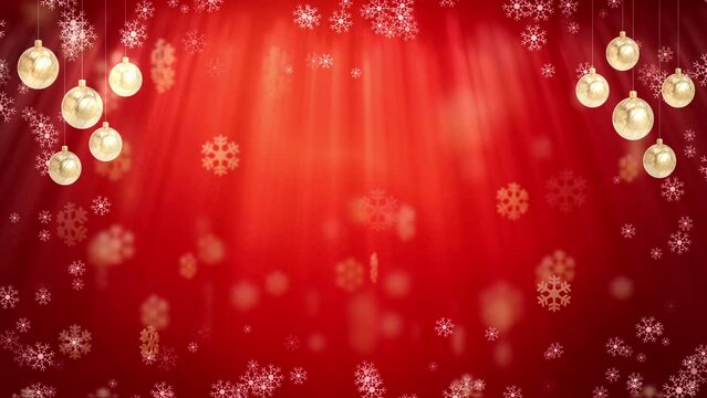 Red moving background. Christmas abstract snowflakes Particles Falling glitter animation. Merry Christmas winter and Happy New Year celebration holiday festive concept.