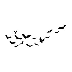 Halloween flying bats. Decoration element from scattered silhouettes. 