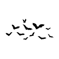 Halloween flying bats. Decoration element from scattered silhouettes. 