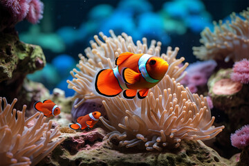 Naklejka na ściany i meble Anemone fish on coral reef