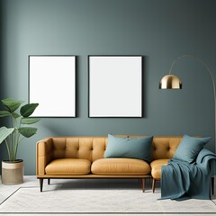 Blank frame mockup on pastel  color wall