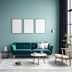 Blank frame mockup on pastel  color wall