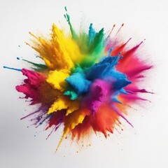 Colored powder explosion on a white background. Colorful explode. Paint holi