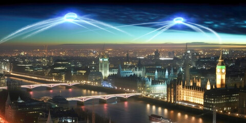 Fototapeta na wymiar UFO over London - Generative AI