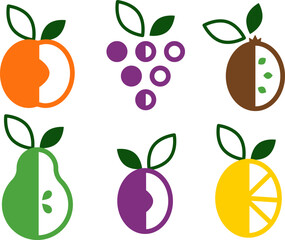 Set of fruits in a minimalistic style. Cute colorful fruits in trendy geometric simple design. Vector illustration