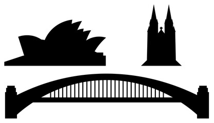 Silhouette vector illustration. Landmark Australia, set isolated on white background.