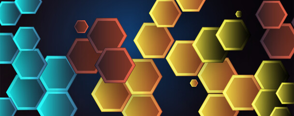 Technology banner design with hexagons abstract background.