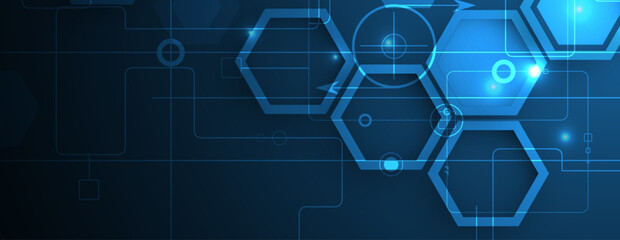 Obraz na płótnie Canvas Technology banner design with hexagons abstract background.