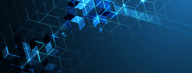 Technology banner design with hexagons abstract background.