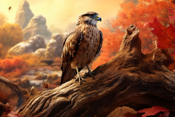 Falcon with nature background style with autum