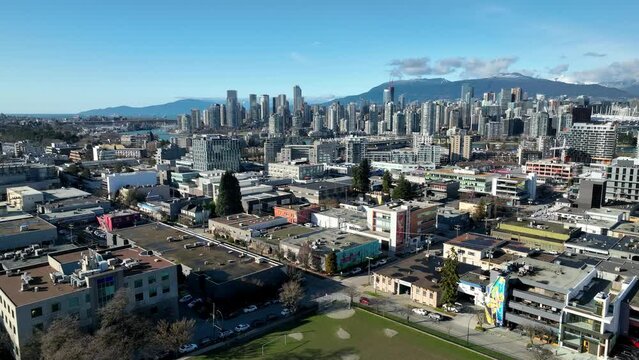 Downtown Vancouver Skyline From The Jonathan Rogers Park In Mount Pleasant, British Columbia, Canada. - aerial