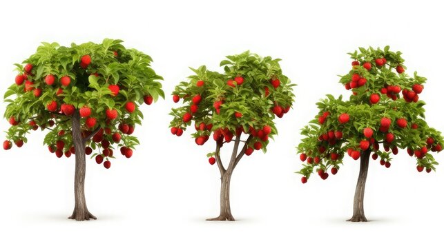 High-definition collection of strawberry trees isolated on white background