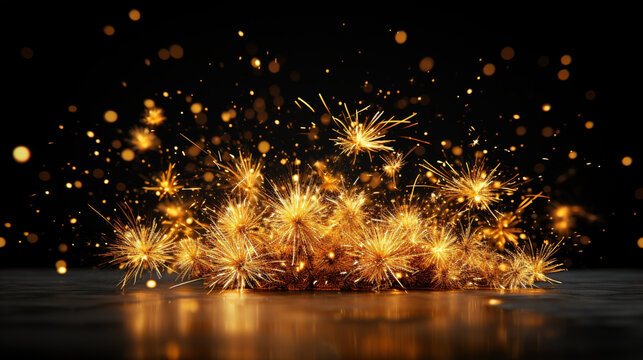 Fireworks gold isolated on black background. fireworks, gold, holiday, festival, bright, new, season, American, anniversary.
