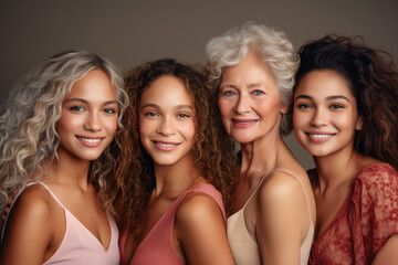 Obraz premium Female models of different ages celebrate their natural body