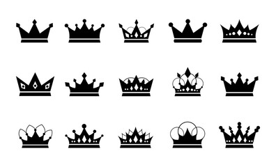Crown icon set. Black crown symbol vector illustration