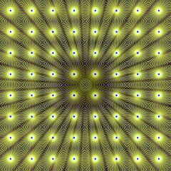 quadratische fläche mit 64 sich wiederholenden sonnenmotiven mit gelben konzentrischen strahlen, modern art