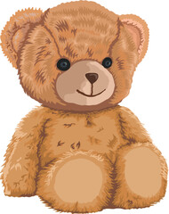 Cute teddy bear toy in a sitting position on a transparent background. Used for web design and printing, t shirt design, clipart, sticker