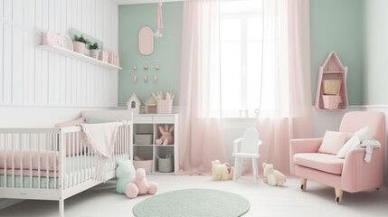 Kids bedroom mock up interior, Scandinavian style. 