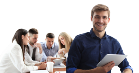 Businessman with colleagues on a transparent background