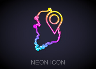Glowing neon line South Korea map icon isolated on black background. Vector