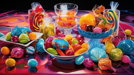  a painting of a bowl of candy and a bowl of candies.  generative ai