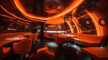Fototapeta premium Sci-fi futuristic restaurant in orange and red colors