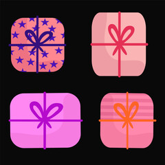 Set of hand drawn Christmas gift boxes in pink color, holiday presents.