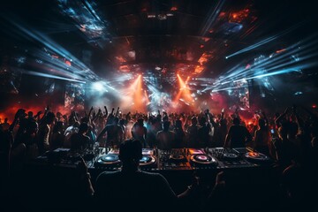 DJs Spinning Energetic Beats In A Crowded Nightclub, Generative AI 