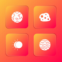 Set Planet Earth, Asteroid, Eclipse of the sun and Venus icon. Vector