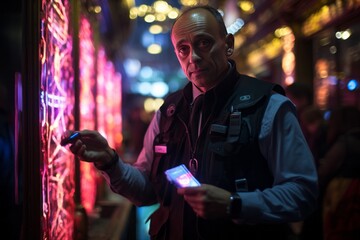 Fototapeta na wymiar Nightclub Bouncer Checking IDs, Generative AI 