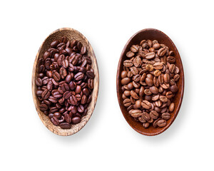 Coffee beans in wooden bowls