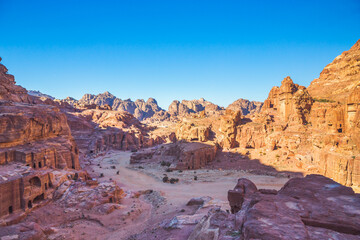 Panoramic view from the way to High Sacrifice over Petra, Jordan