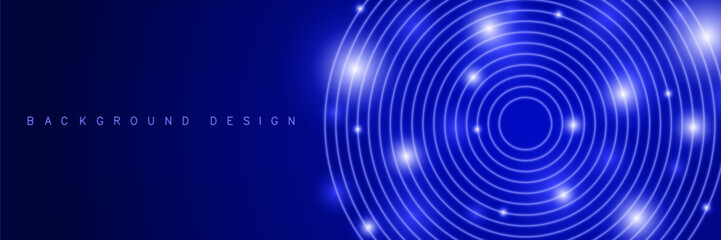 Abstract glowing circle lines on dark blue background. Geometric line art design. Modern glossy blue outline. Futuristic technology concept.