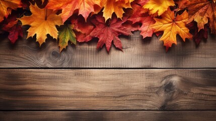 Naklejka na ściany i meble Fall scenery leaves on wood background
