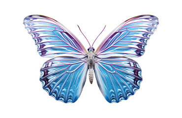 Blue white butterfly with spread wings cut out on transparent background