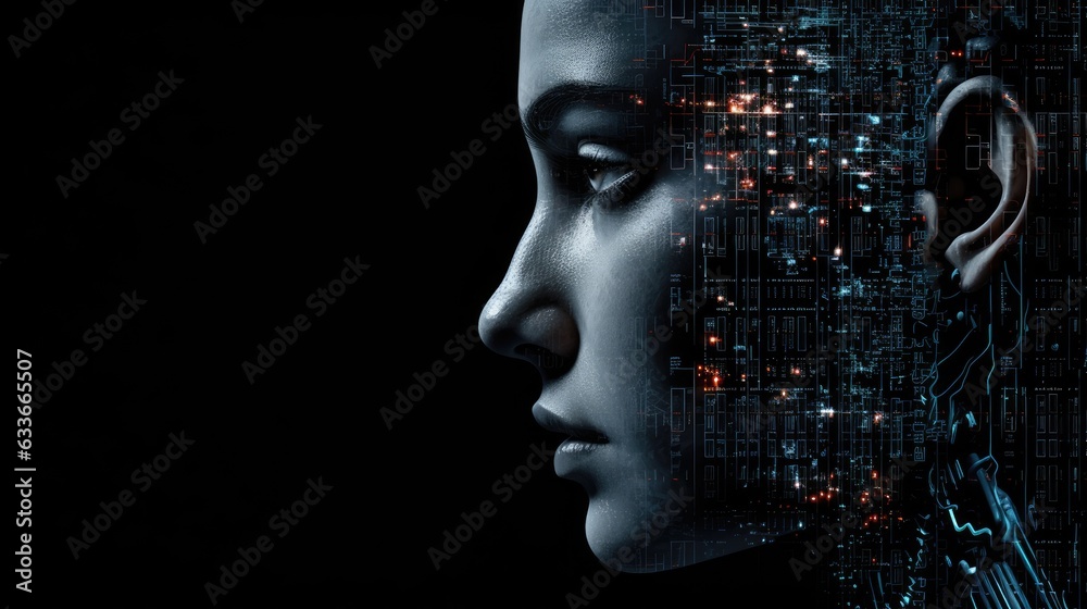 Aufkleber Binary head on black background with empty area for use