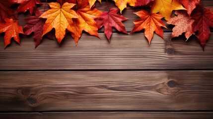 Naklejka na ściany i meble Wooden background with fall foliage