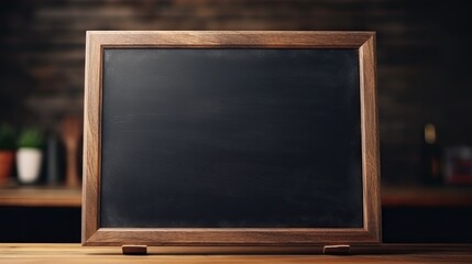 Fototapeta na wymiar Dirty black chalkboard on desk in classroom