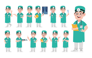 Set of doctor with different poses