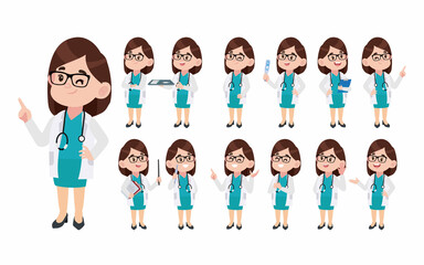 Set of doctor with different poses