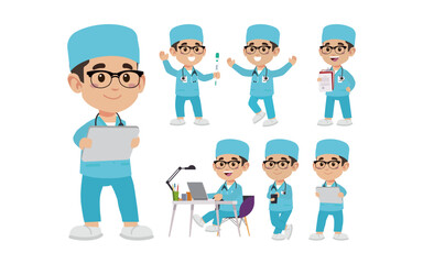 Set of doctor with different poses