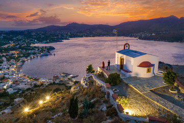 Picturesque village of Agia Marina, windmills and castle of Panteli in Leros island, Greece - 633667360
