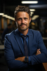 Obraz premium Portrait of a businessman in cozy office. Generative Ai